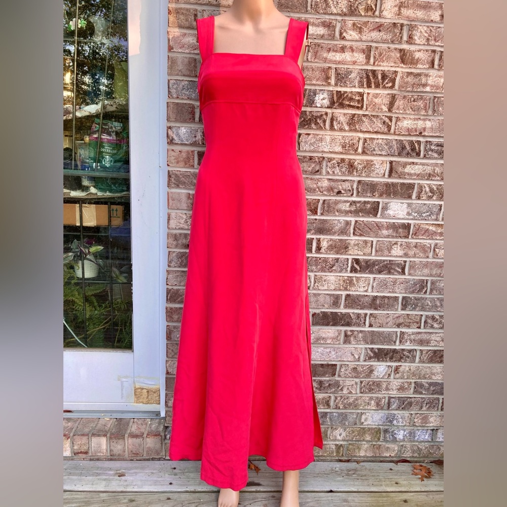 100% Silk Cherry/Coral Dana Buchman Maxi Dress